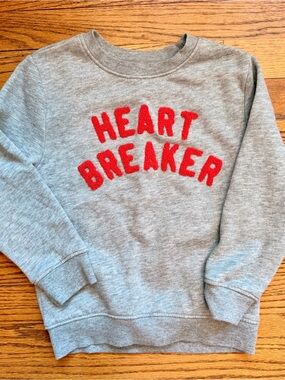 Kids Heart Breaker Gray Crewneck Sweater with Red Appliqué